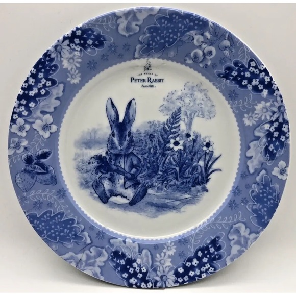 Peter Rabbit Salad Plates Set Of 4 Easter Beatrix Potter NEW Blue Toile - Picture 1 of 1